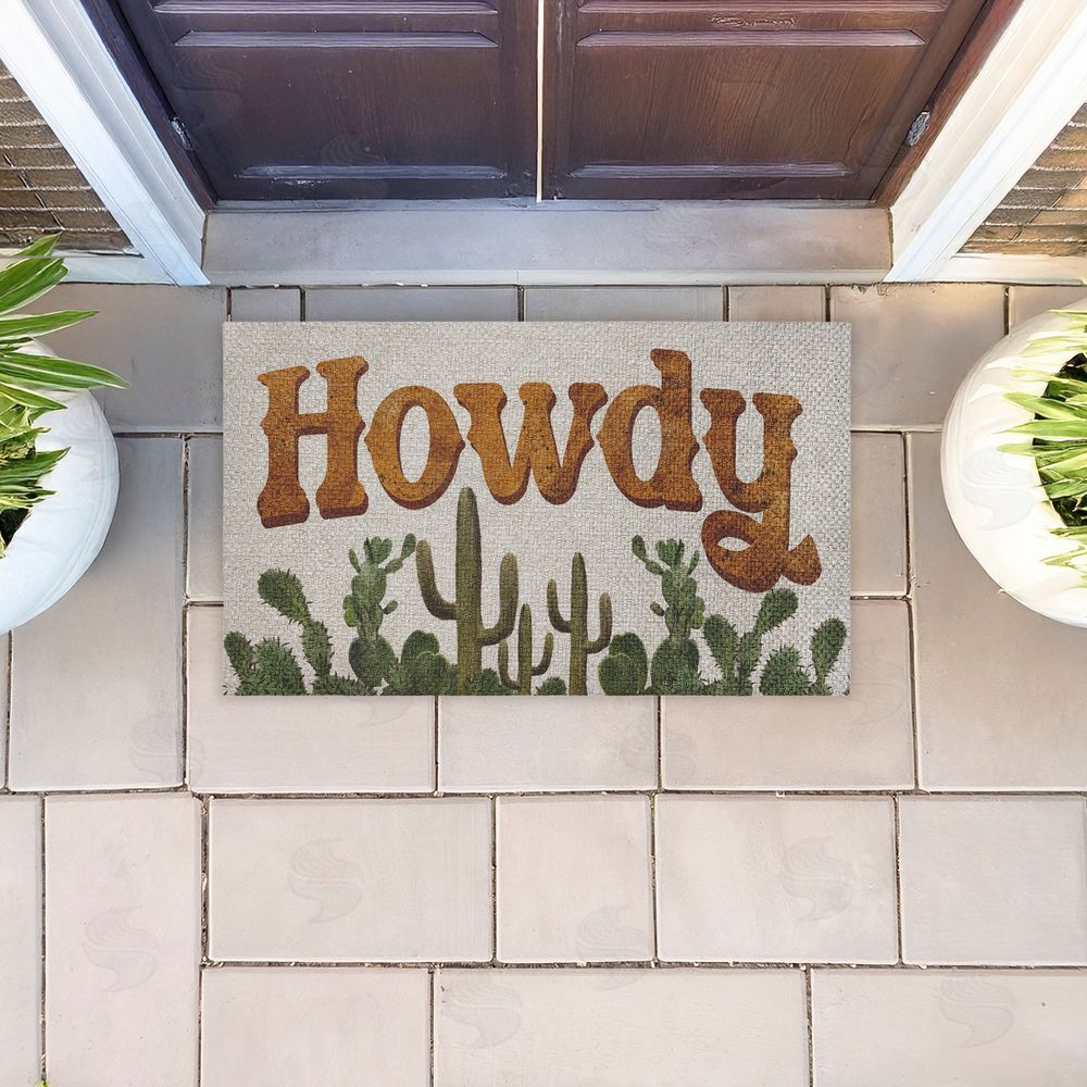 Matthew Piotrowicz Western Howdy With Cacti Outdoor Faux Sisal Door Mat