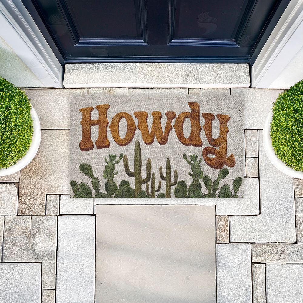 Matthew Piotrowicz Western Howdy With Cacti Outdoor Faux Sisal Door Mat