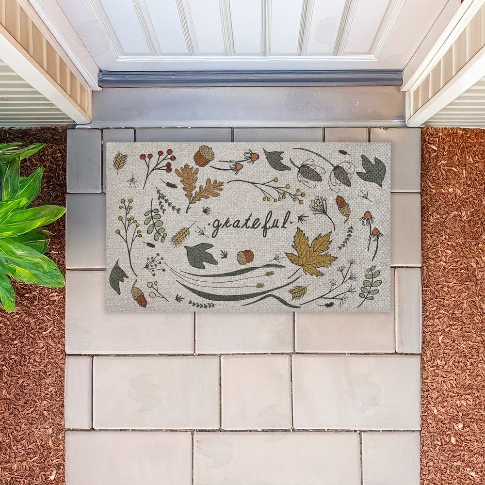 Sweet Melody Designs Grateful Autumn Leaves Outdoor Faux Sisal Door Mat