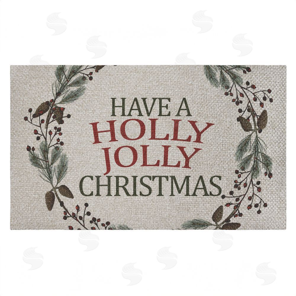 Kim Allen Holly Jolly Christmas Sentiment Outdoor Faux Sisal Door Mat