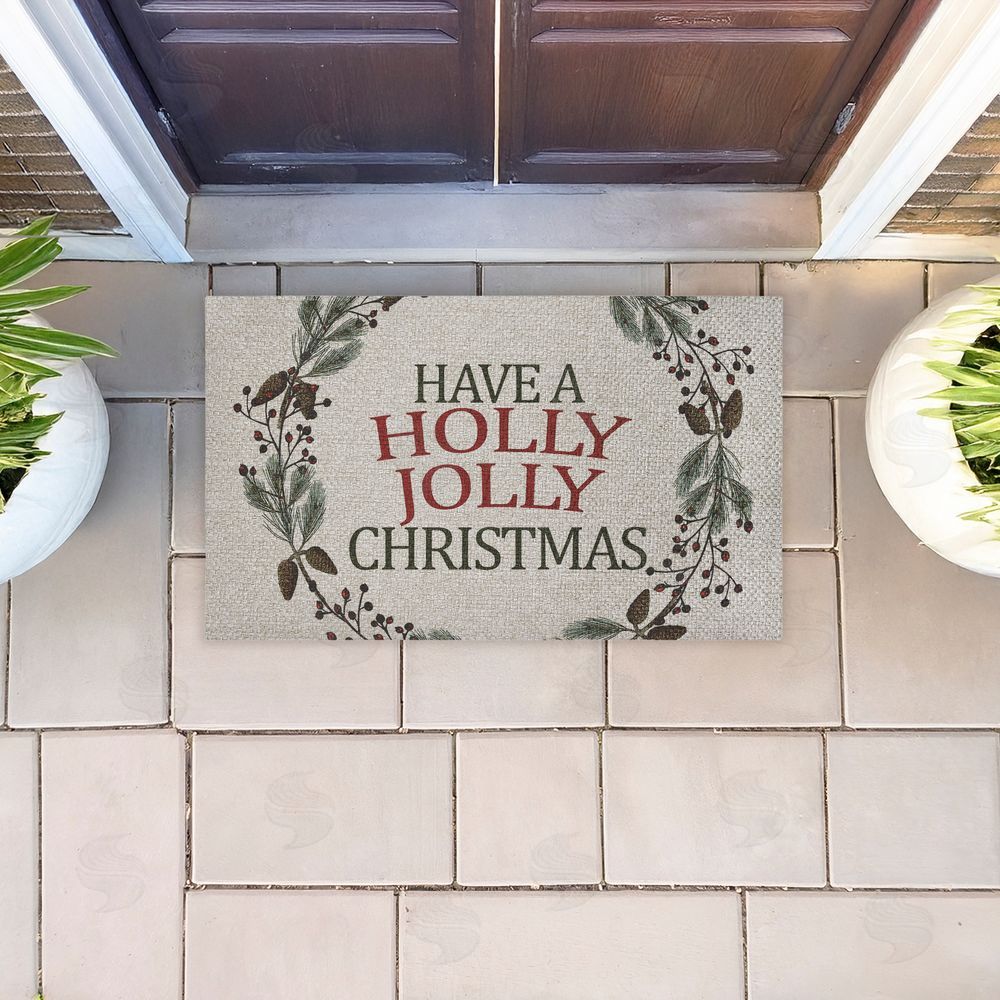 Kim Allen Holly Jolly Christmas Sentiment Outdoor Faux Sisal Door Mat