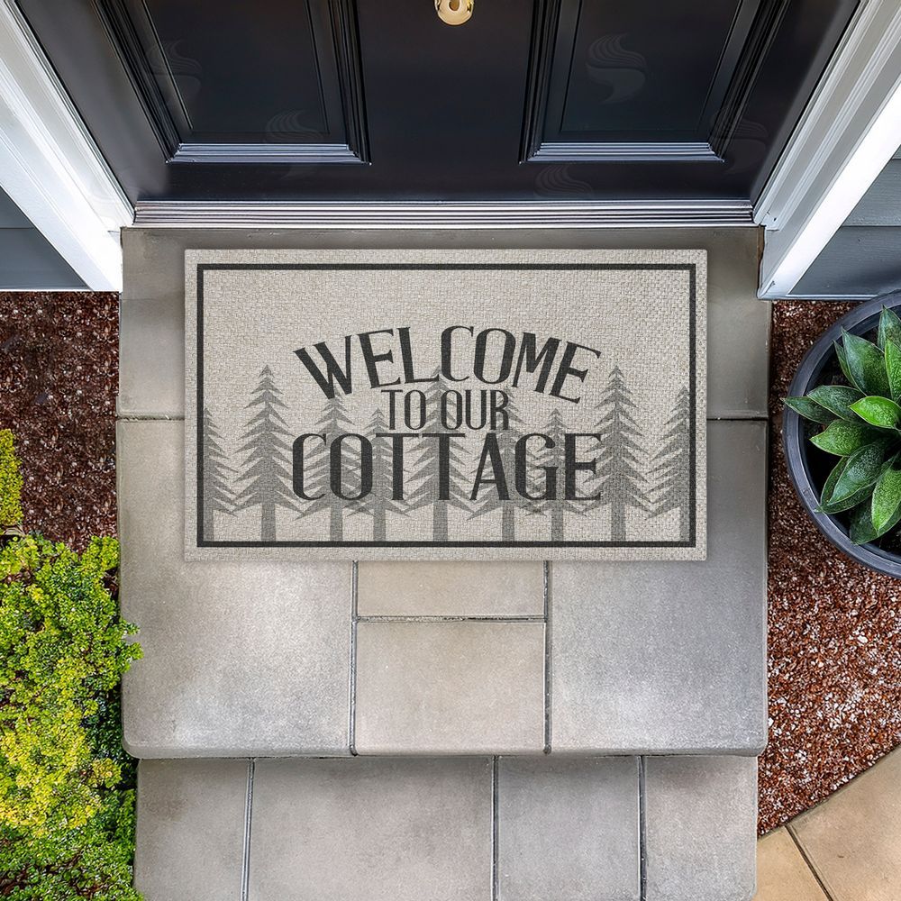 Kim Allen Welcome To Our Cottage Trees Outdoor Faux Sisal Door Mat