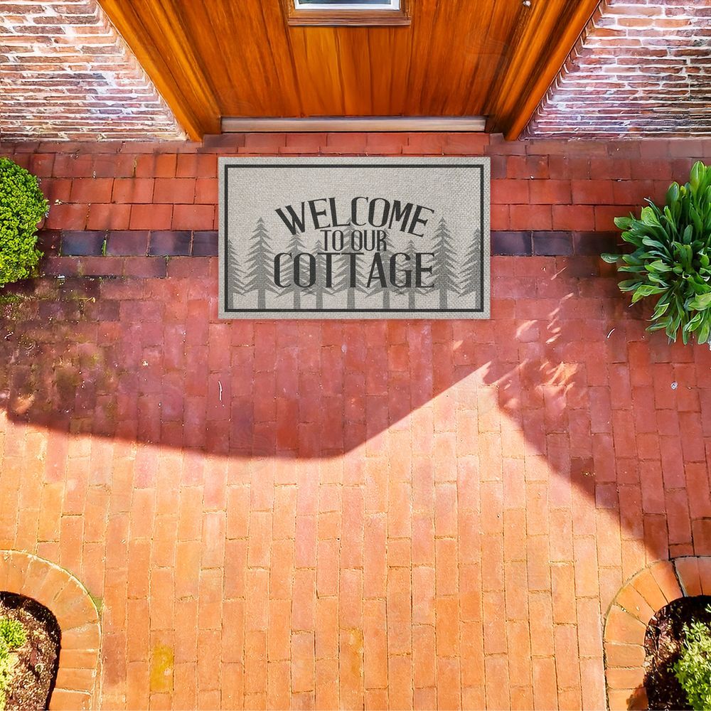 Kim Allen Welcome To Our Cottage Trees Outdoor Faux Sisal Door Mat