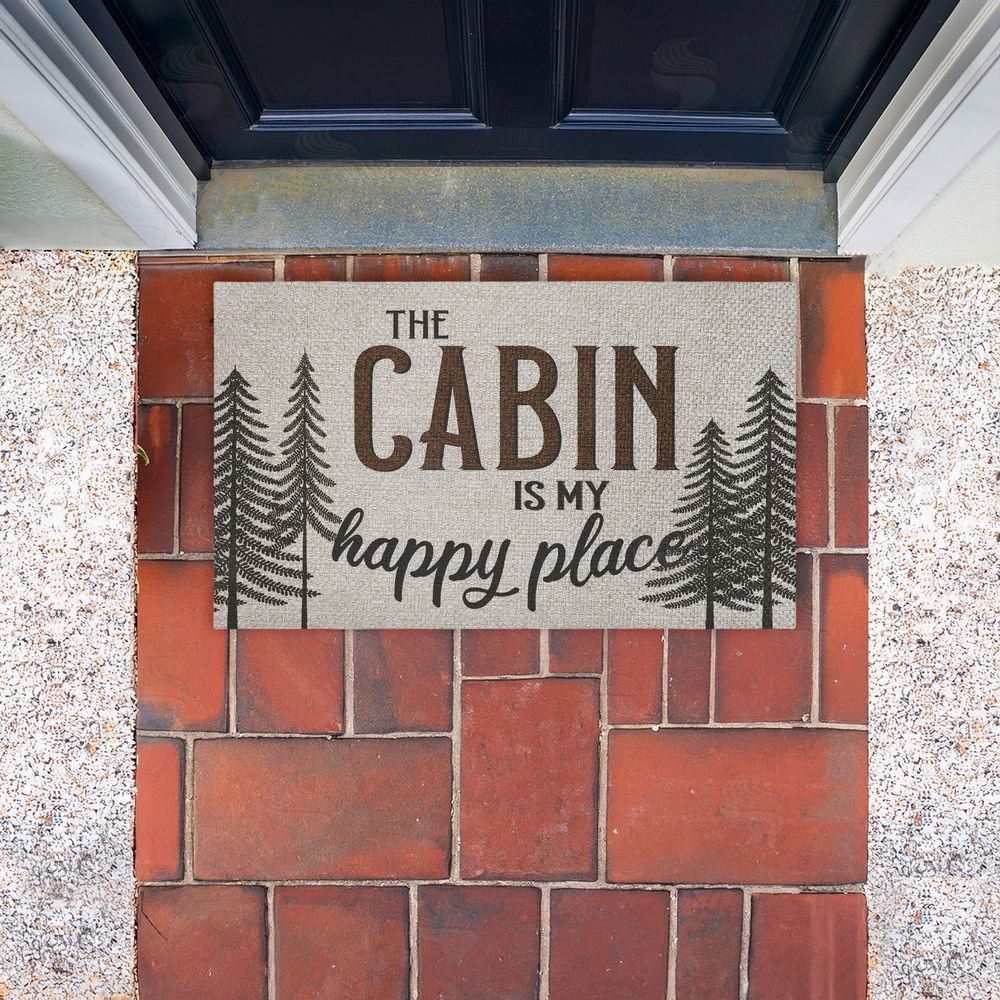 Kim Allen Cabin Is My Happy Place Outdoor Faux Sisal Door Mat