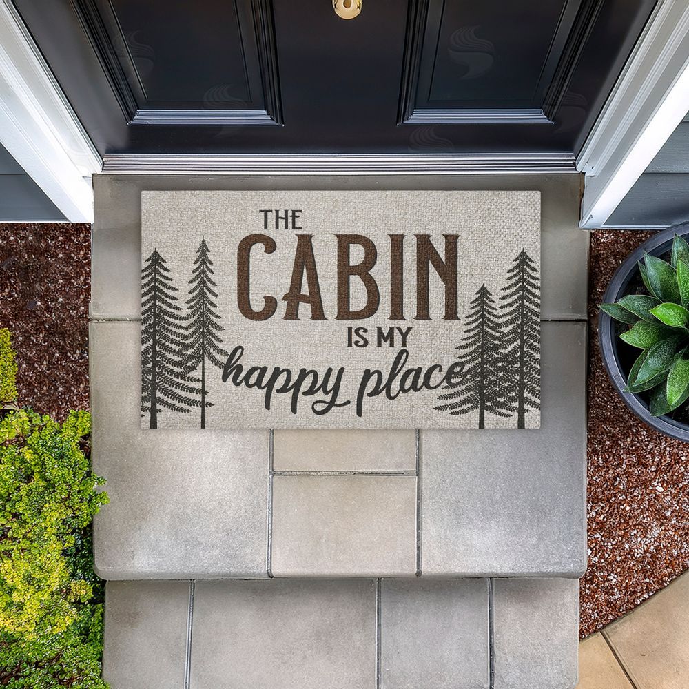 Kim Allen Cabin Is My Happy Place Outdoor Faux Sisal Door Mat