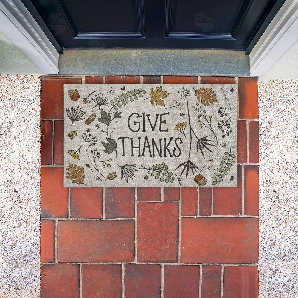 Sweet Melody Designs Give Thanks Autumn Leaves Outdoor Faux Sisal Door Mat