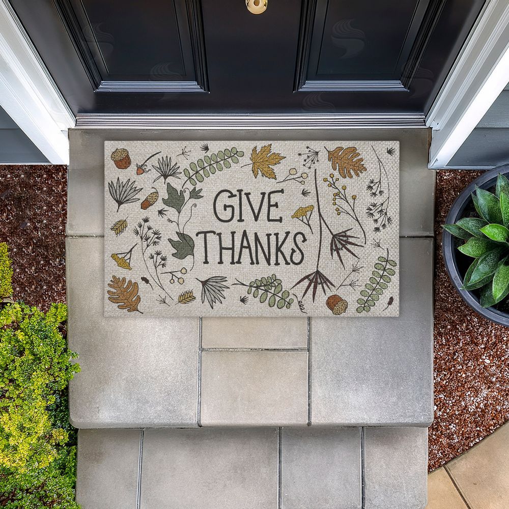 Sweet Melody Designs Give Thanks Autumn Leaves Outdoor Faux Sisal Door Mat
