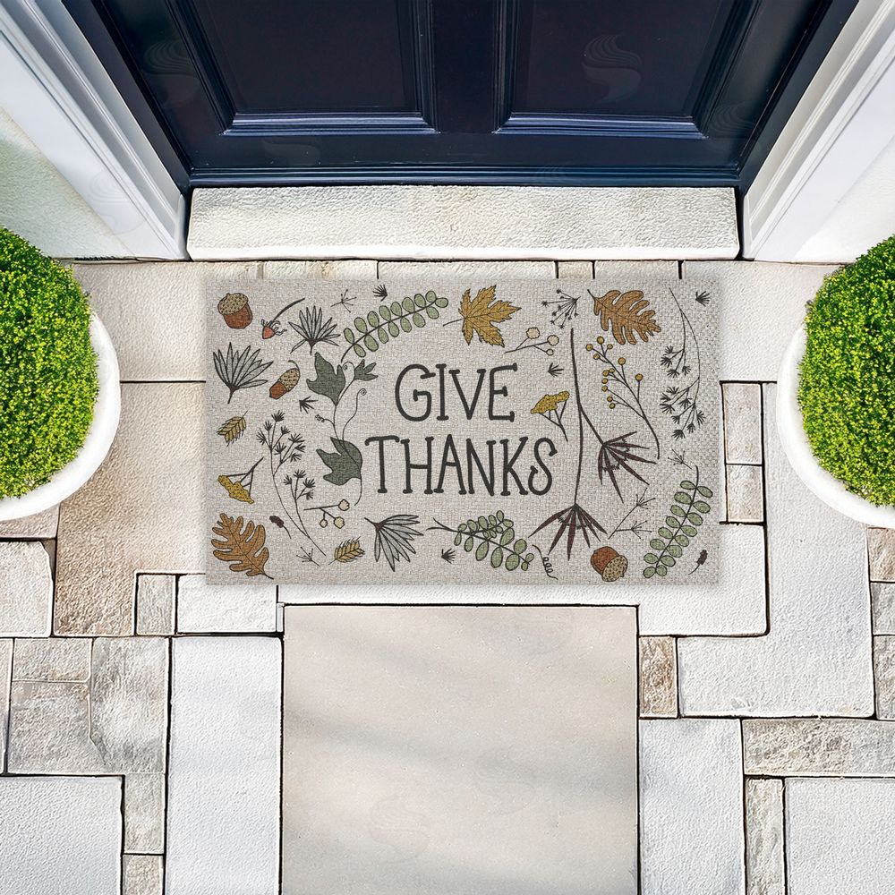 Sweet Melody Designs Give Thanks Autumn Leaves Outdoor Faux Sisal Door Mat