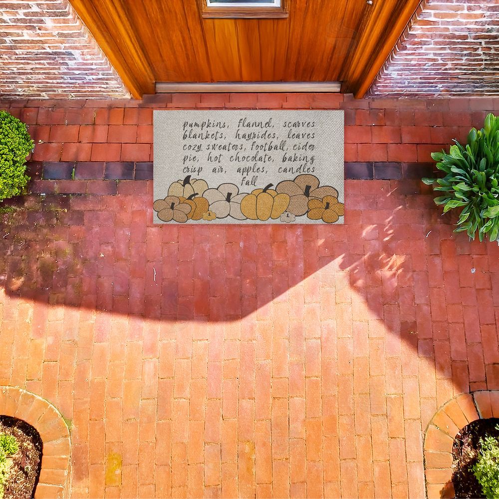 Corinne Rose Designs Fall Pumpkin Sentiment Outdoor Faux Sisal Door Mat