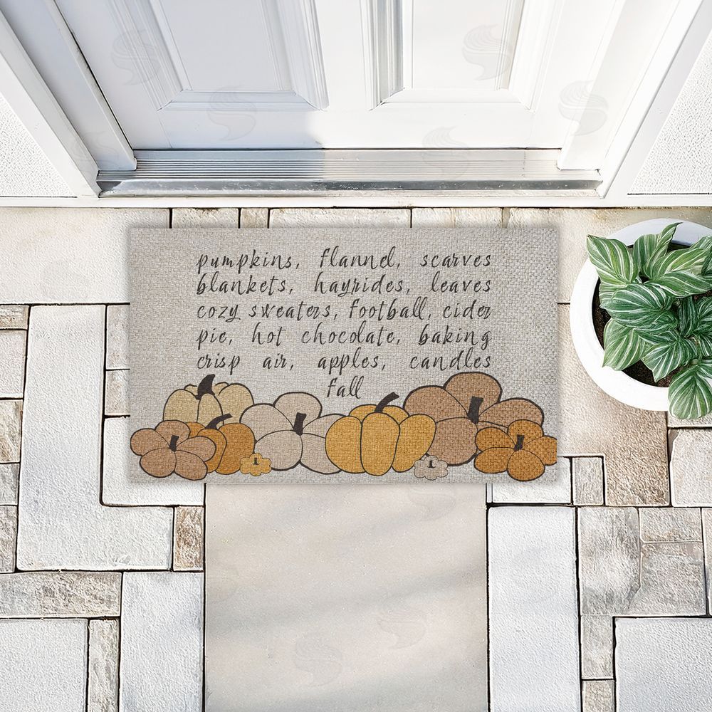 Corinne Rose Designs Fall Pumpkin Sentiment Outdoor Faux Sisal Door Mat