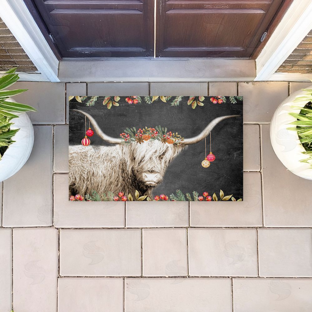 Kim Allen Highland Christmas Cattle Unwoven Outdoor Door Mat