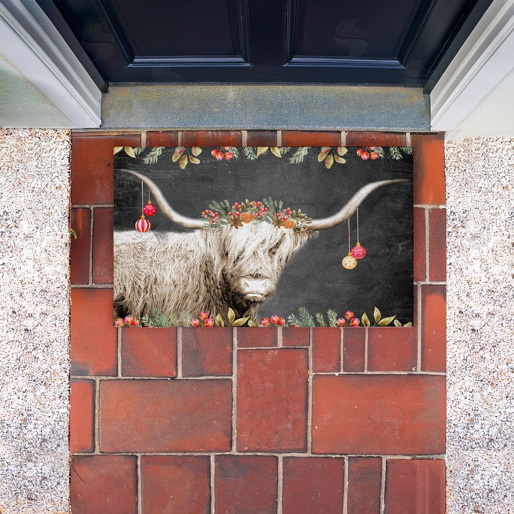 Kim Allen Highland Christmas Cattle Unwoven Outdoor Door Mat