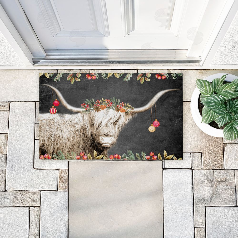 Kim Allen Highland Christmas Cattle Unwoven Outdoor Door Mat