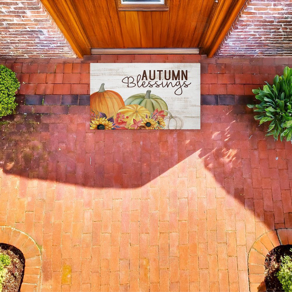 Kim Allen Autumn Blessings Pumpkins Unwoven Outdoor Door Mat