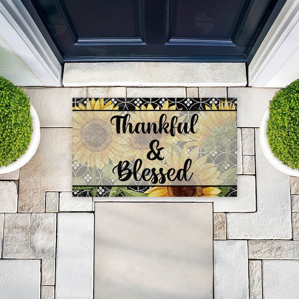 Kim Allen Thankful & Blessed Sunflowers Unwoven Outdoor Door Mat
