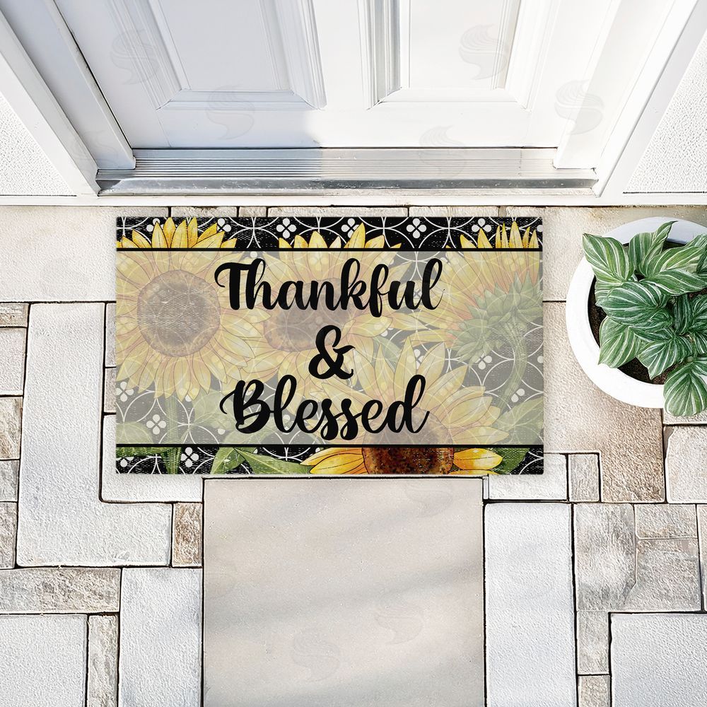 Kim Allen Thankful & Blessed Sunflowers Unwoven Outdoor Door Mat