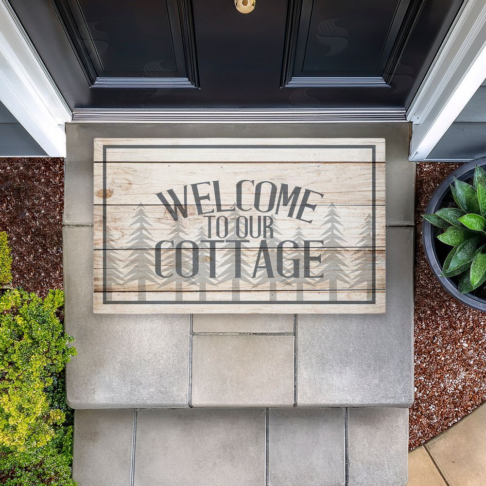 Kim Allen Rustic Welcome Cottage Trees Unwoven Outdoor Door Mat
