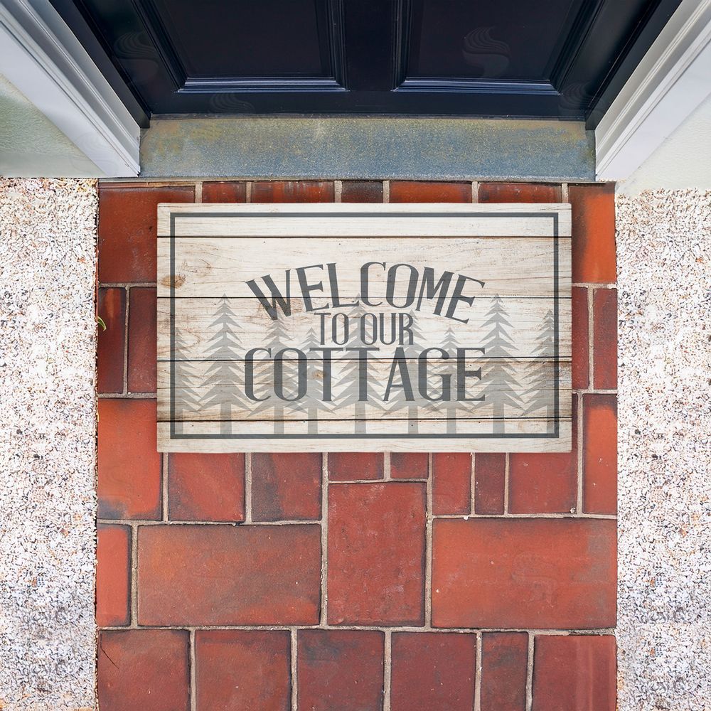 Kim Allen Rustic Welcome Cottage Trees Unwoven Outdoor Door Mat