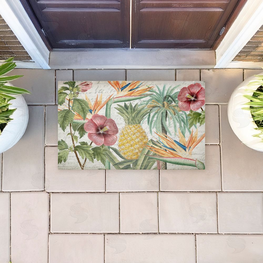 Kim Allen Tropical Flowers & Pineapple Unwoven Outdoor Door Mat