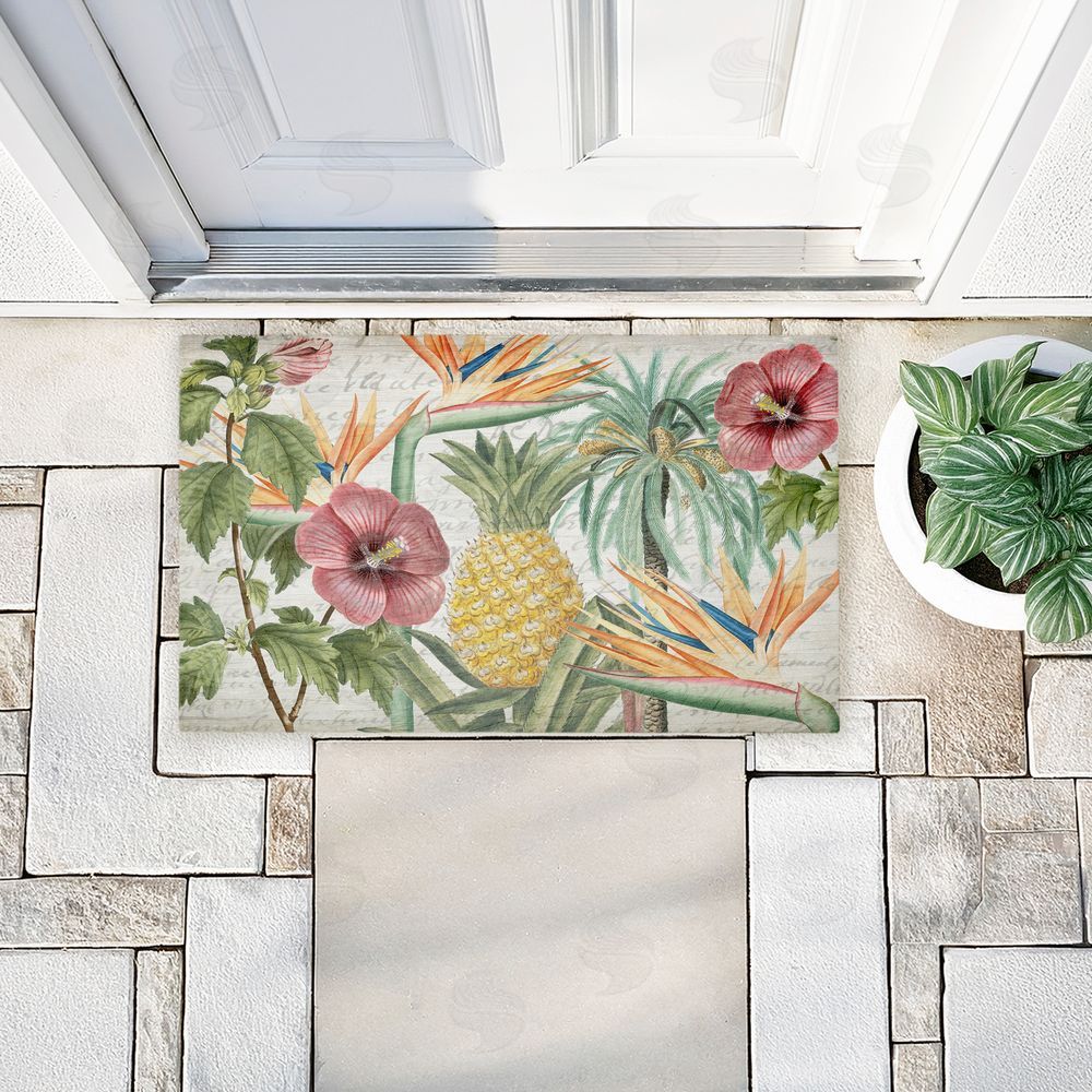 Kim Allen Tropical Flowers & Pineapple Unwoven Outdoor Door Mat