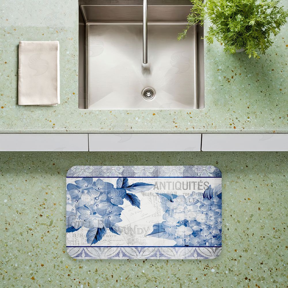 Kim Allen Vintage Antiques & Hydrangeas Kitchen Floor Mat