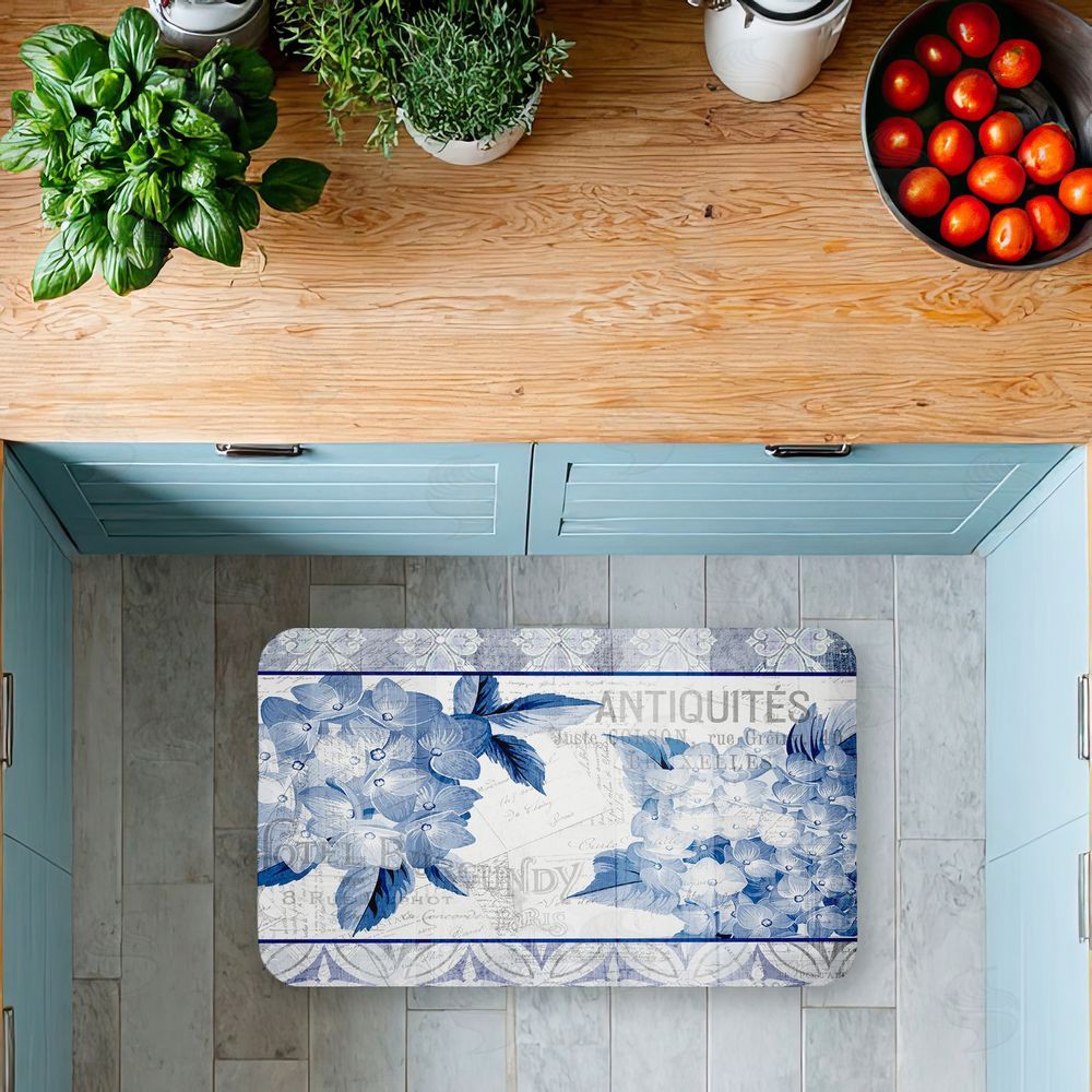 Kim Allen Vintage Antiques & Hydrangeas Kitchen Floor Mat