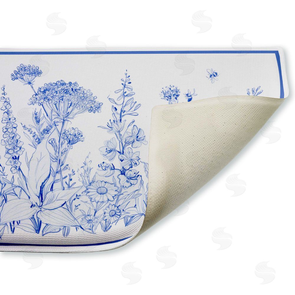 Susan Winget Blue Toile Flowers Plush Bathroom Floor Mat