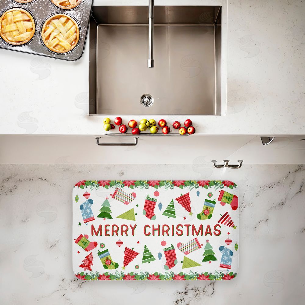 Suzanne Nicoll Christmas Merriment Stockings Kitchen Floor Mat