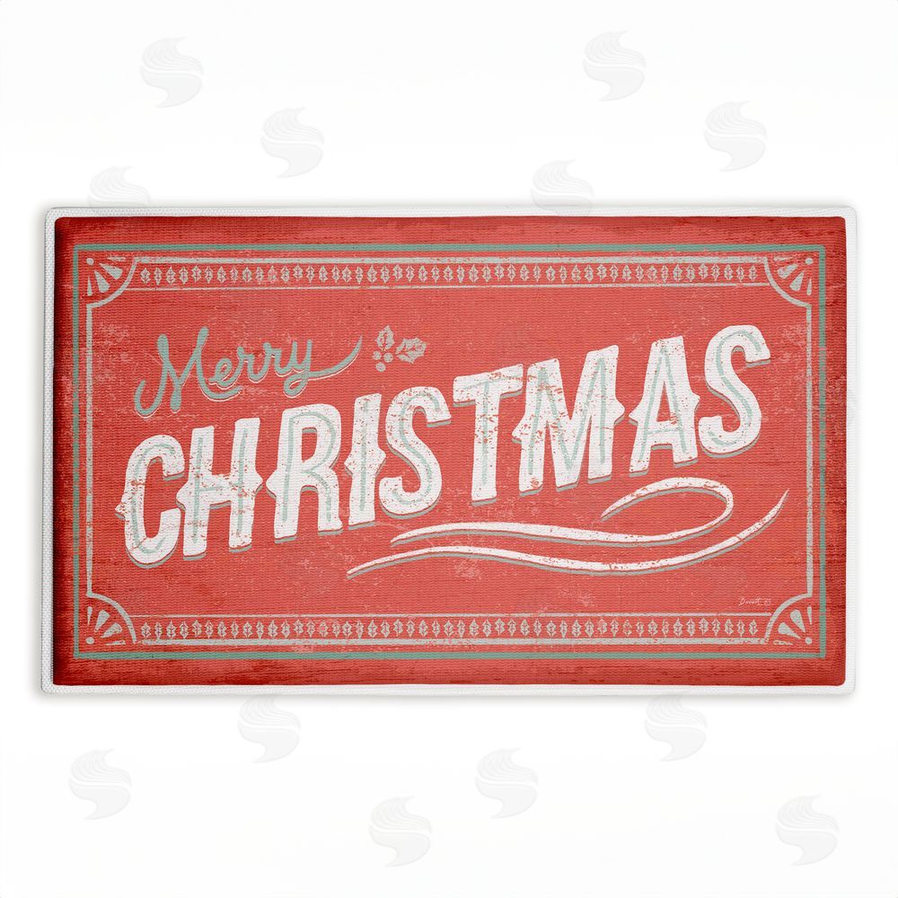 Chad Barrett Red Vintage Merry Christmas Plush Bathroom Floor Mat