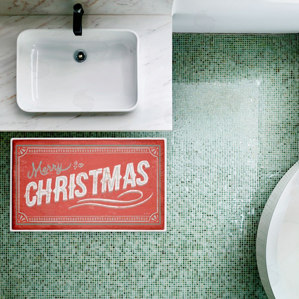 Chad Barrett Red Vintage Merry Christmas Plush Bathroom Floor Mat