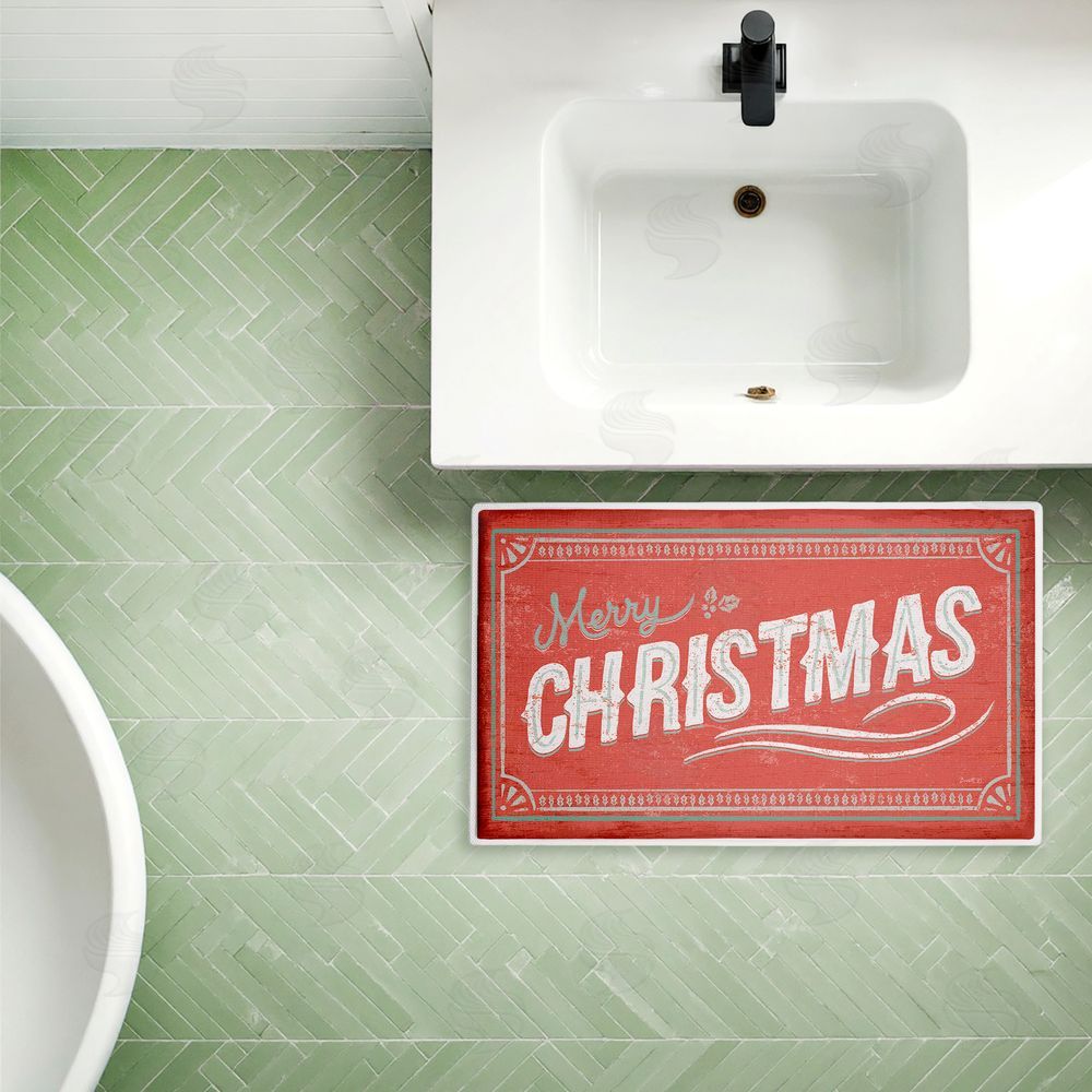 Chad Barrett Red Vintage Merry Christmas Plush Bathroom Floor Mat