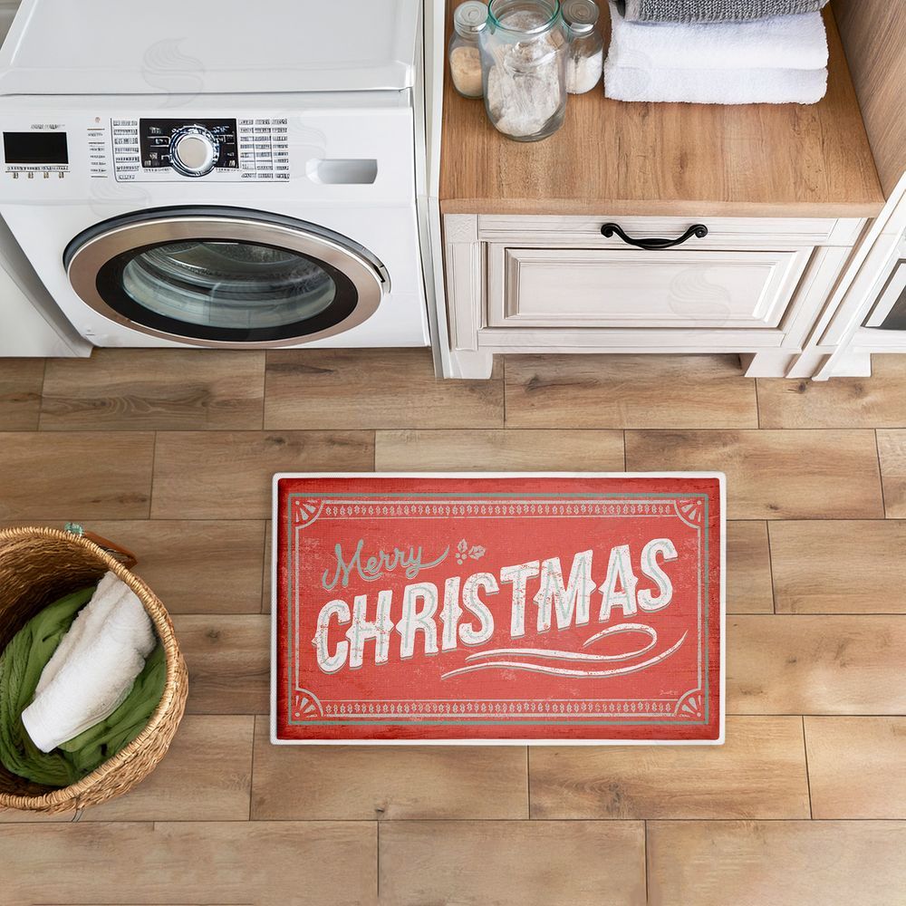 Chad Barrett Red Vintage Merry Christmas Plush Bathroom Floor Mat