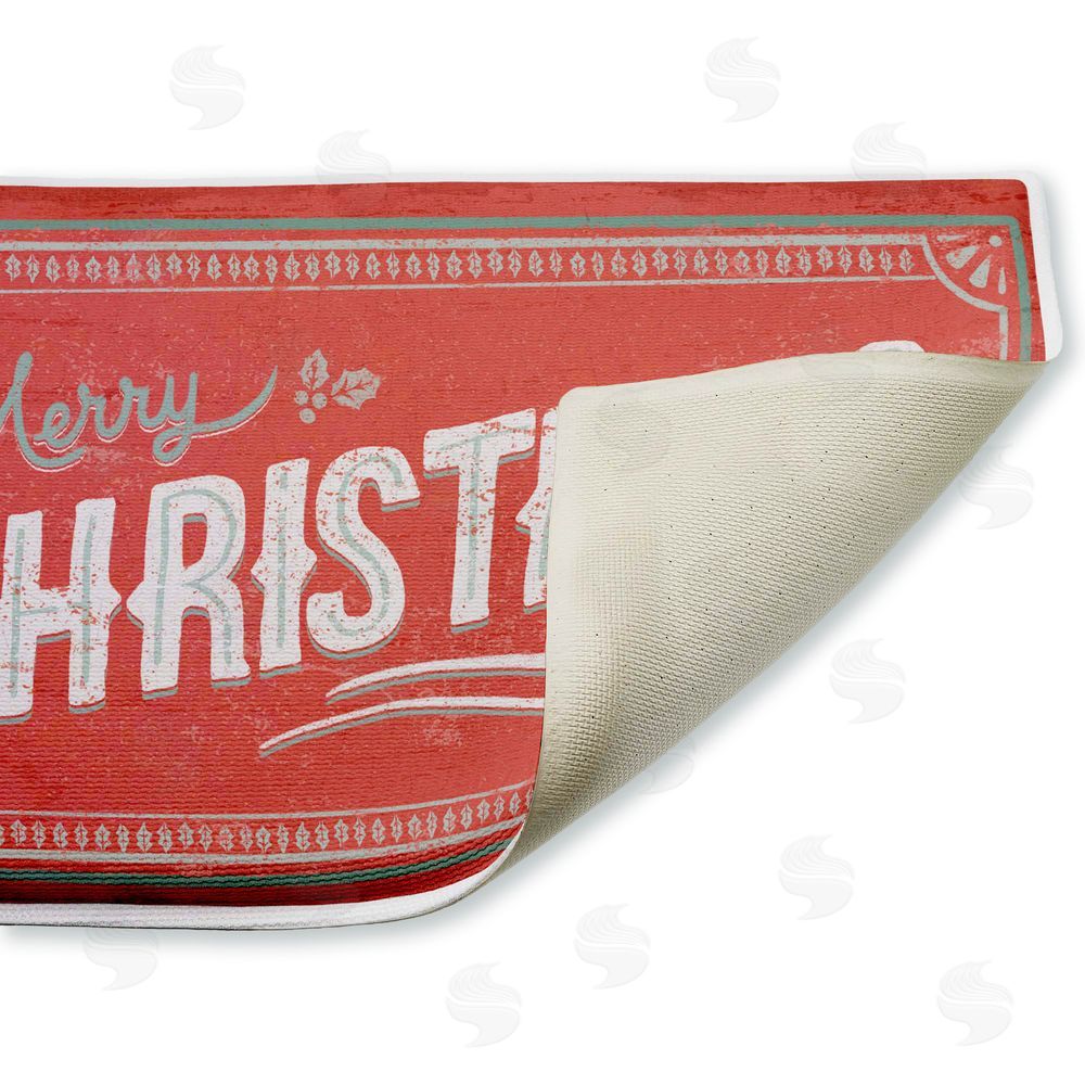 Chad Barrett Red Vintage Merry Christmas Plush Bathroom Floor Mat