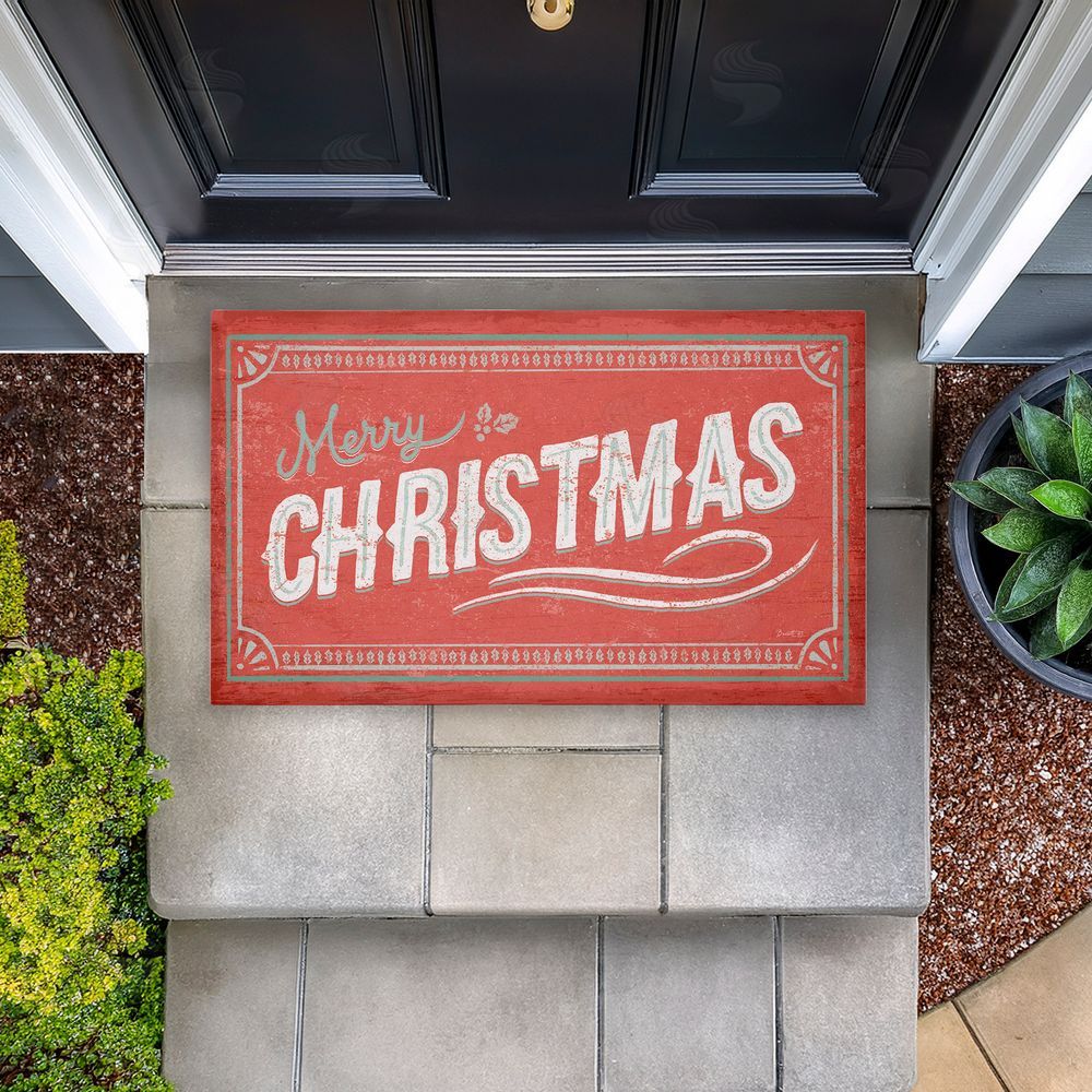Chad Barrett Red Vintage Merry Christmas Unwoven Outdoor Door Mat