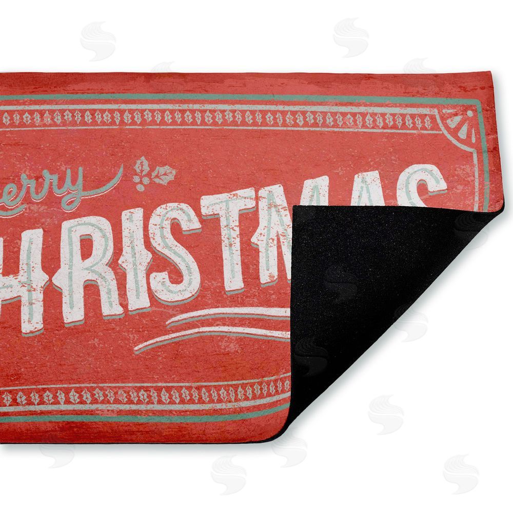 Chad Barrett Red Vintage Merry Christmas Unwoven Outdoor Door Mat