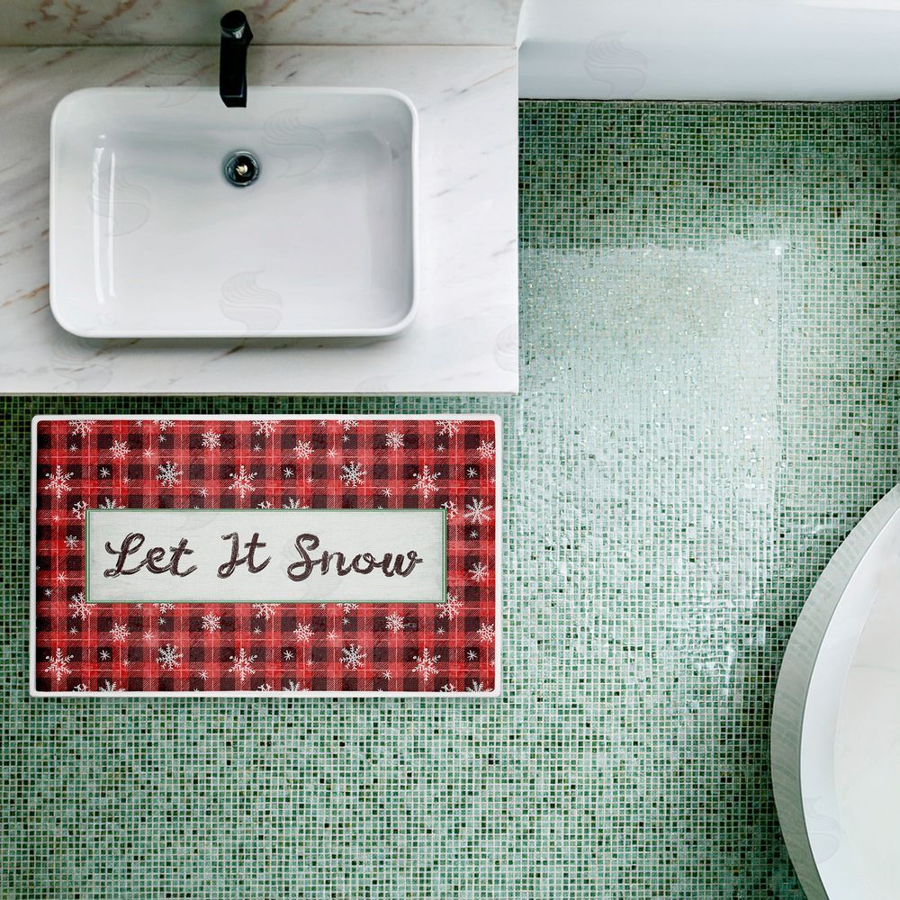 Chad Barrett Let It Snow Red Plaid Plush Bathroom Floor Mat