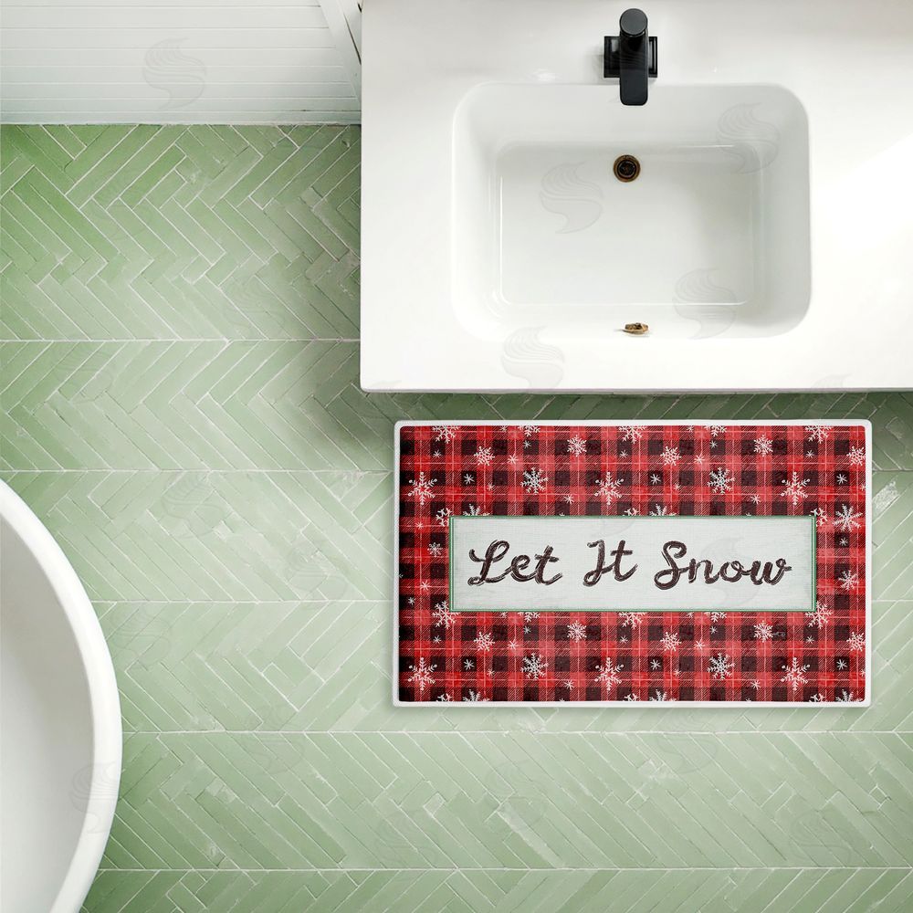 Chad Barrett Let It Snow Red Plaid Plush Bathroom Floor Mat