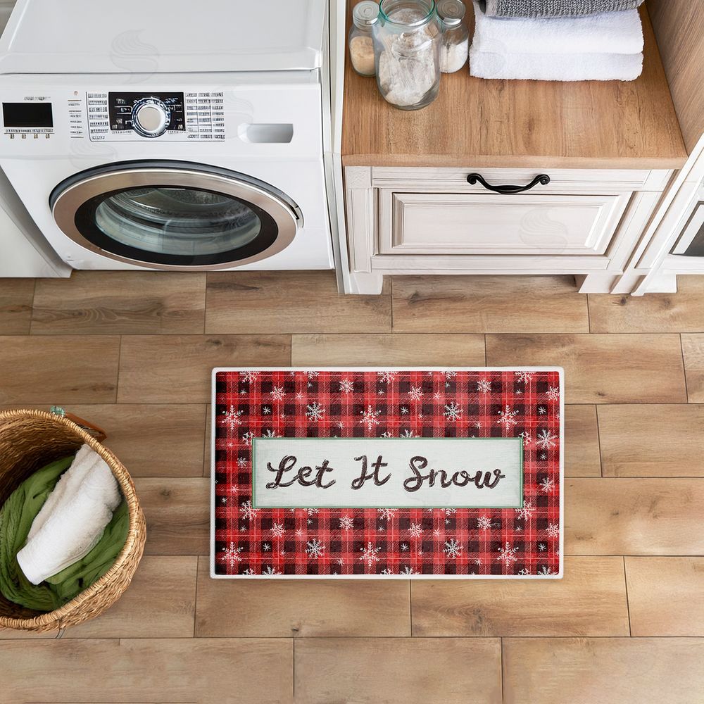 Chad Barrett Let It Snow Red Plaid Plush Bathroom Floor Mat