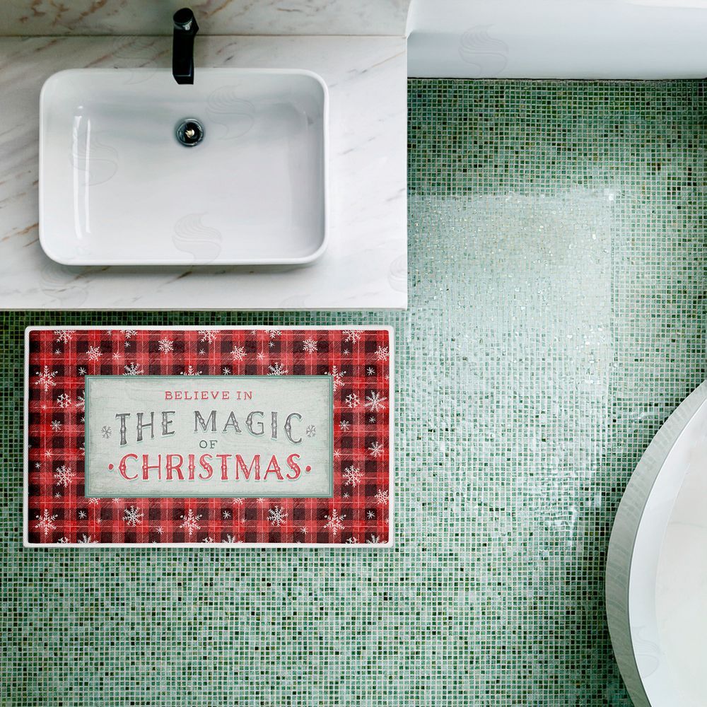 Chad Barrett Magic of Christmas Red Plaid Plush Bathroom Floor Mat