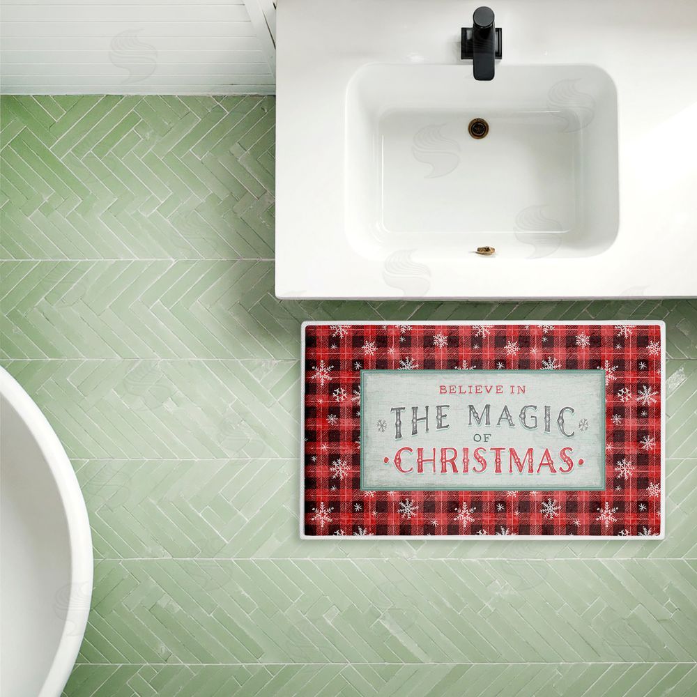 Chad Barrett Magic of Christmas Red Plaid Plush Bathroom Floor Mat