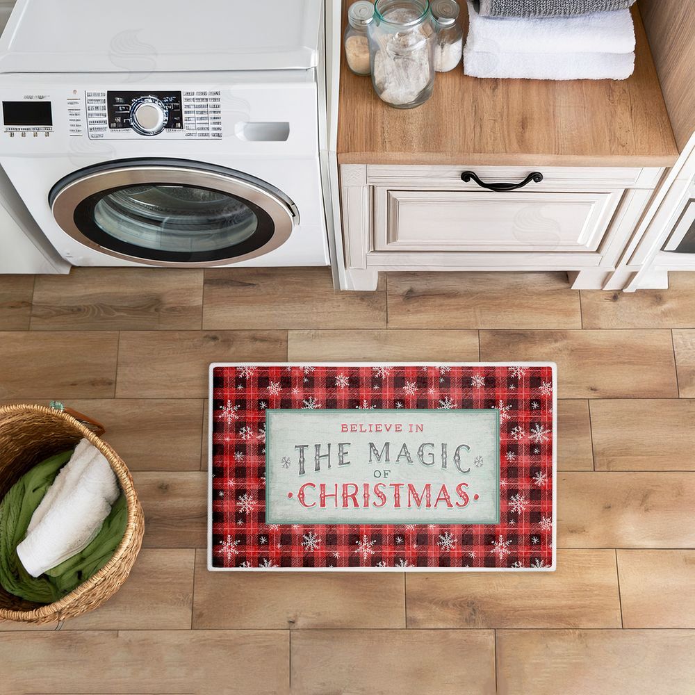 Chad Barrett Magic of Christmas Red Plaid Plush Bathroom Floor Mat