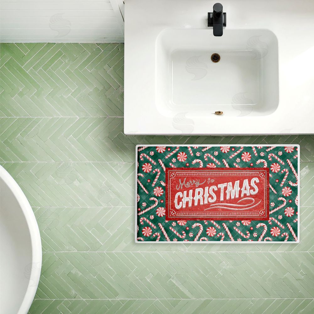 Chad Barrett Vintage Christmas Candies Plush Bathroom Floor Mat