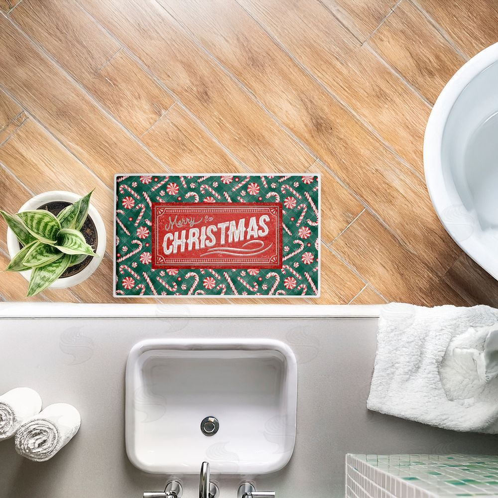 Chad Barrett Vintage Christmas Candies Plush Bathroom Floor Mat