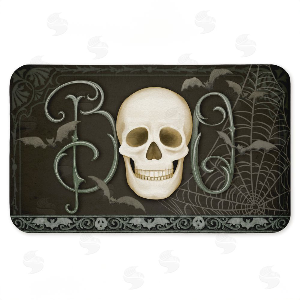 Nicole Tamarin Boo with Skulls & Bats Kitchen Floor Mat