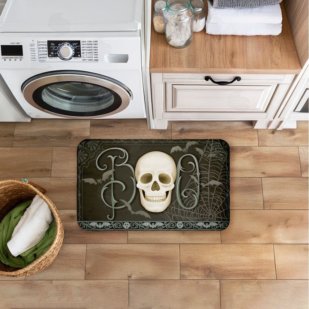 Nicole Tamarin Boo with Skulls & Bats Kitchen Floor Mat