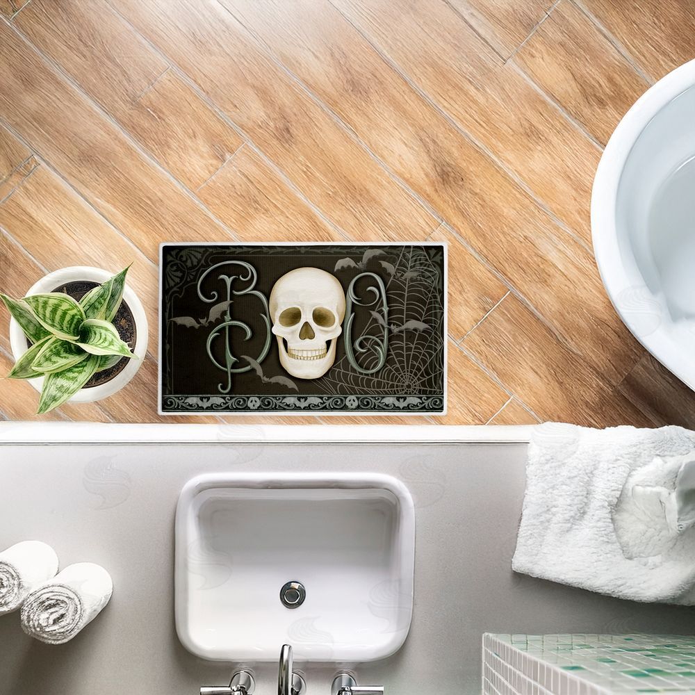 Nicole Tamarin Boo with Skulls & Bats Plush Bathroom Floor Mat