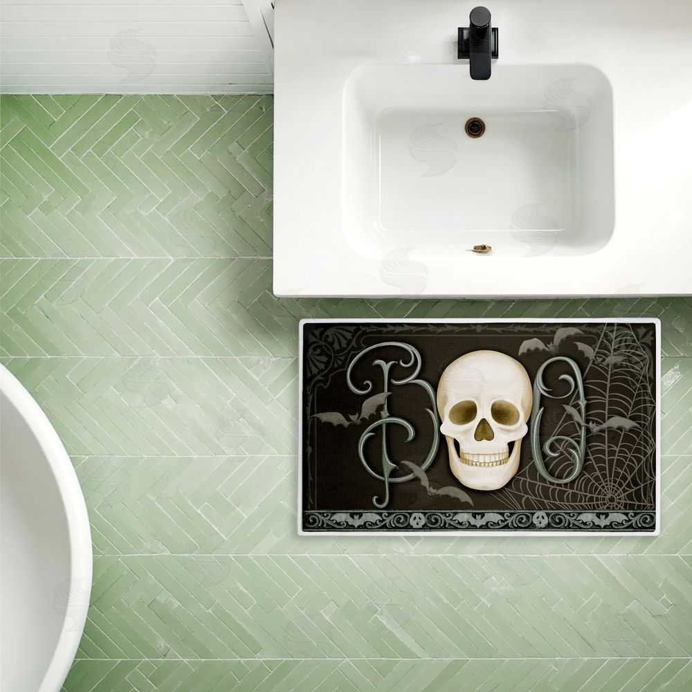 Nicole Tamarin Boo with Skulls & Bats Plush Bathroom Floor Mat
