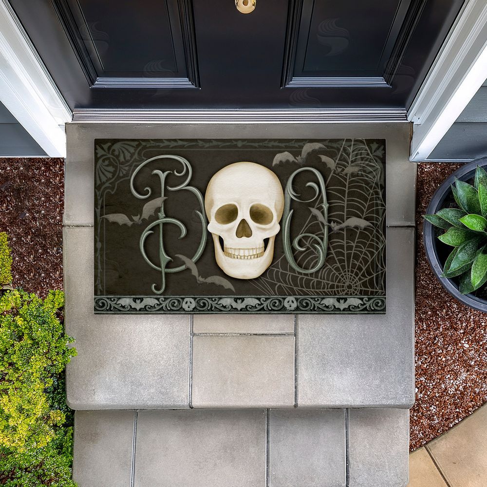Nicole Tamarin Boo with Skulls & Bats Unwoven Outdoor Door Mat