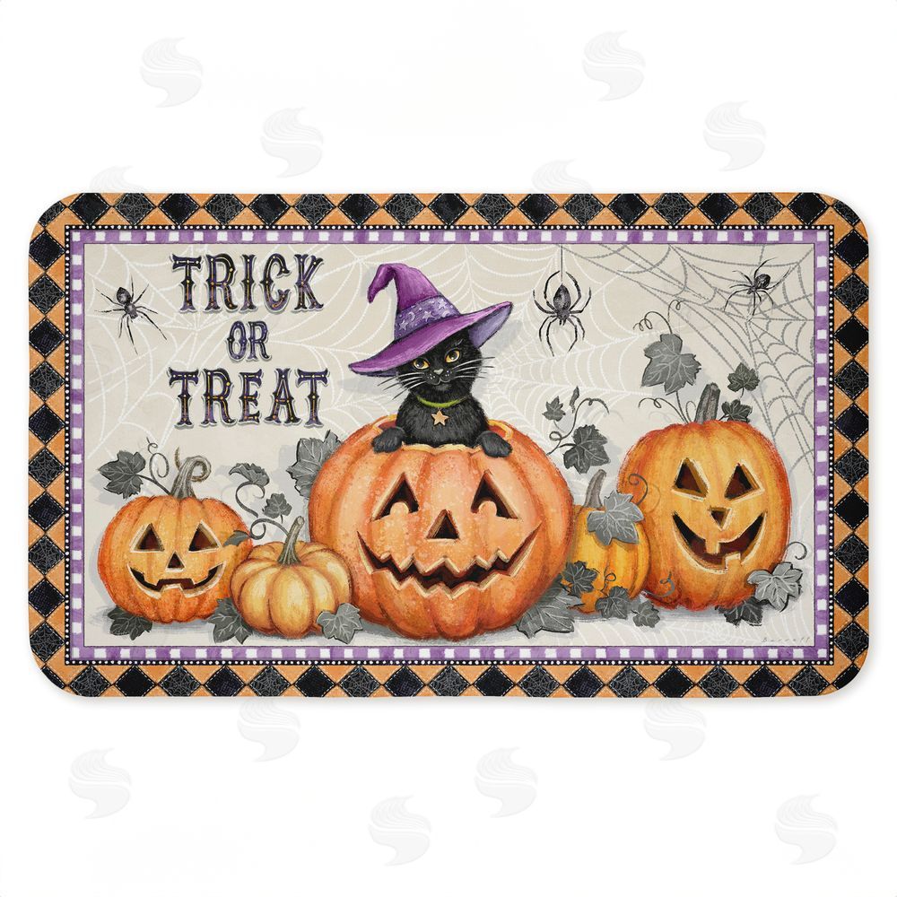 Chad Barrett Vintage Halloween Cat & Pumpkins Kitchen Floor Mat
