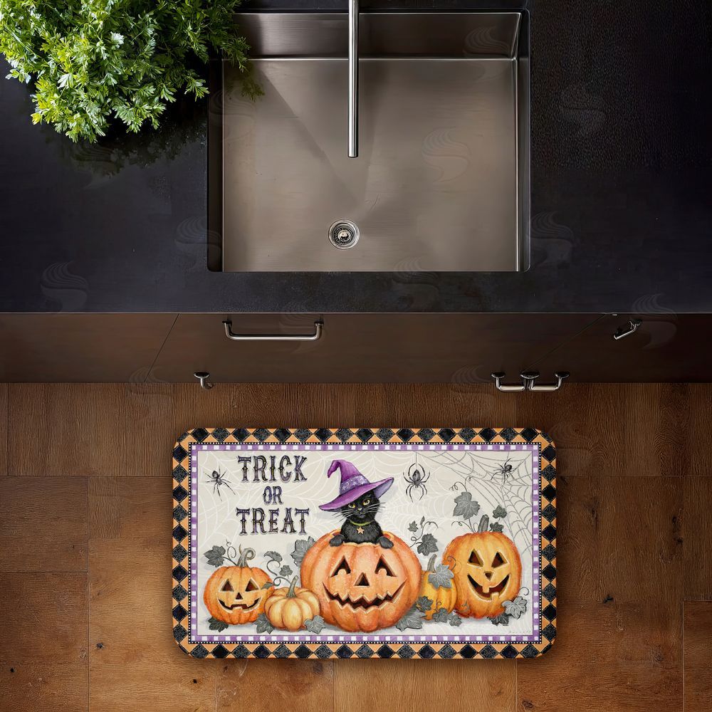 Chad Barrett Vintage Halloween Cat & Pumpkins Kitchen Floor Mat
